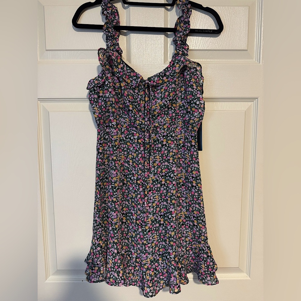 Black Floral Print Ruffled Mini Dress